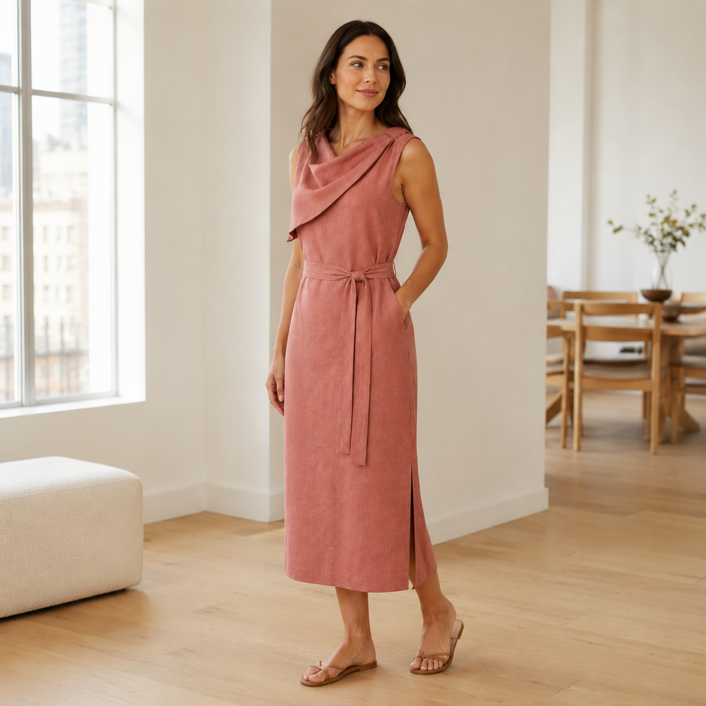 Drift-Collar Midi Dress