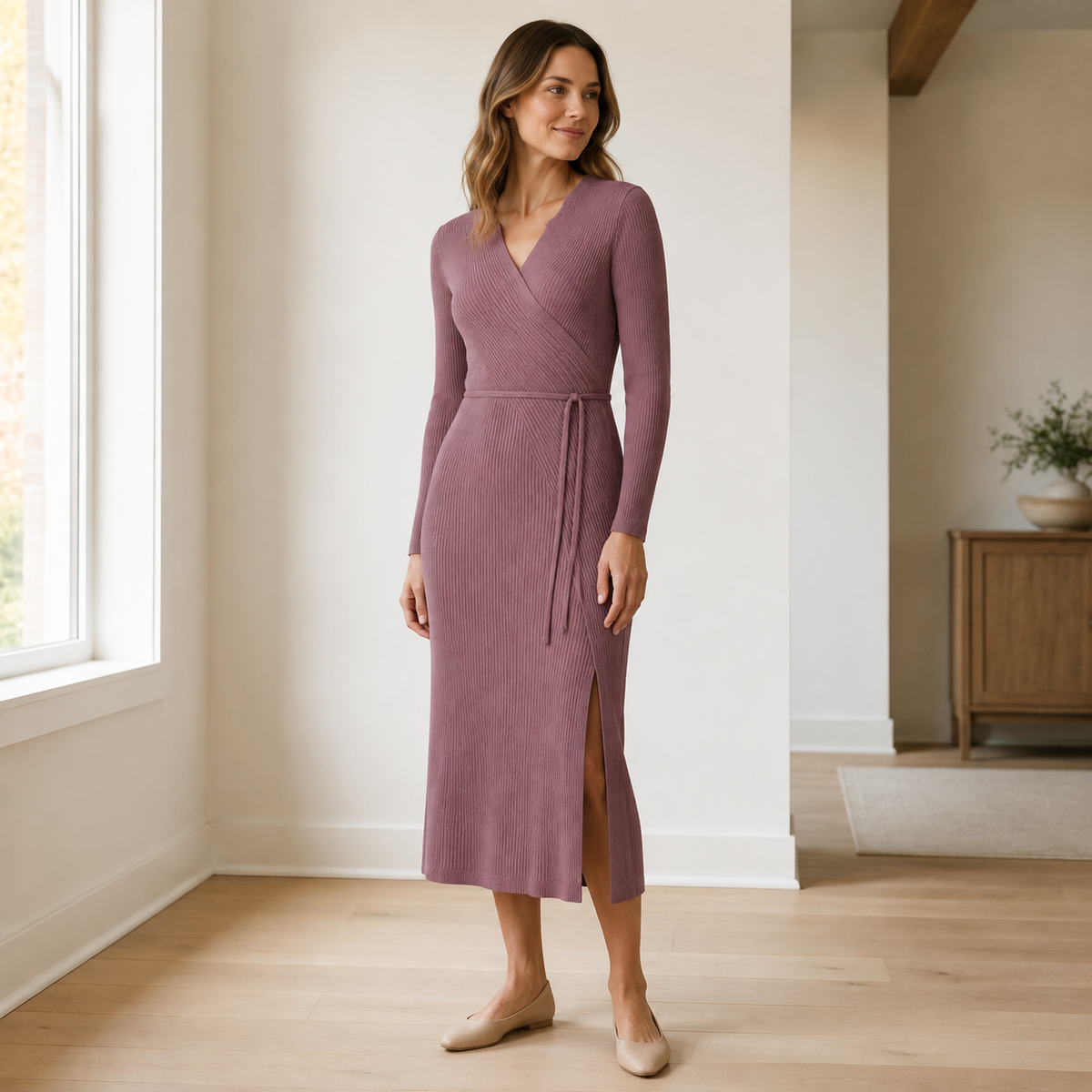 Notch-Path Knit Dress