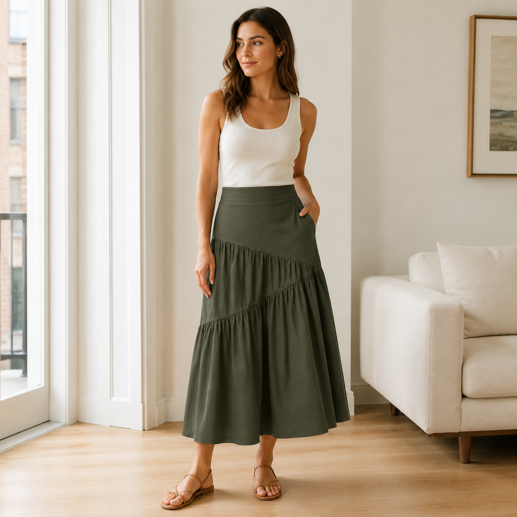 Terrace-Tier Midi Skirt