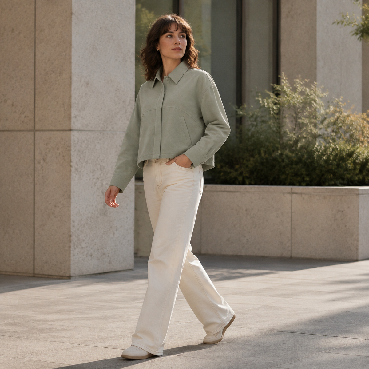 Arc-Seam Cropped Overshirt