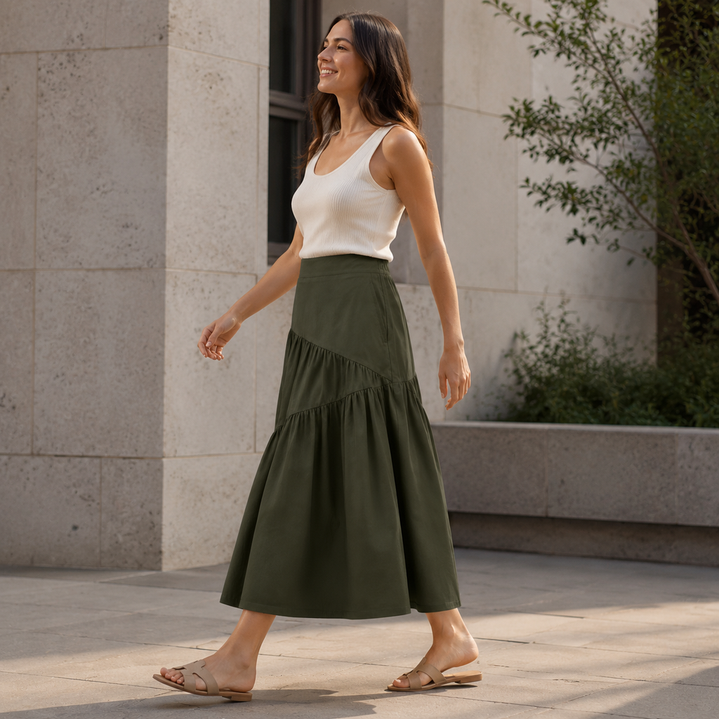 Terrace-Tier Midi Skirt
