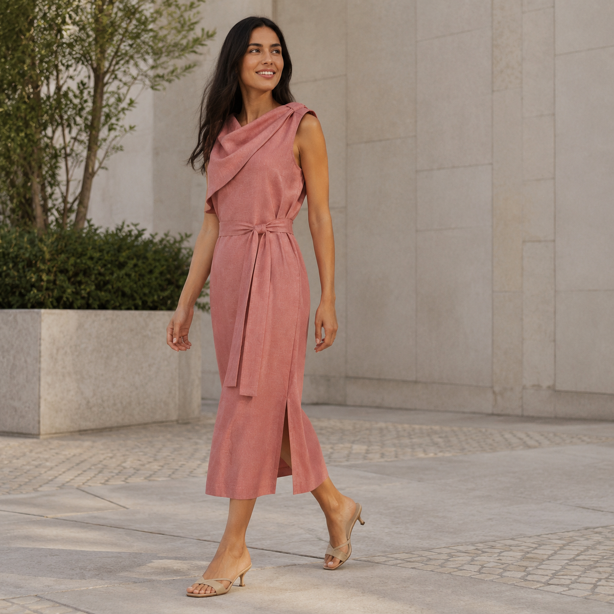 Drift-Collar Midi Dress
